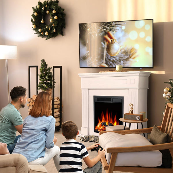 43” Electric Fireplace Mantel Wooden Surround Firebox, TV Stand with Freestanding Electric Fireplace, Remote Control, Adjustable Led Flame, 750W/1500w