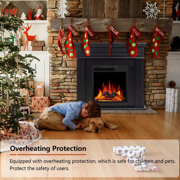 43” Electric Fireplace Mantel Wooden Surround Firebox, TV Stand with Freestanding Electric Fireplace, Remote Control, Adjustable Led Flame, 750W/1500w