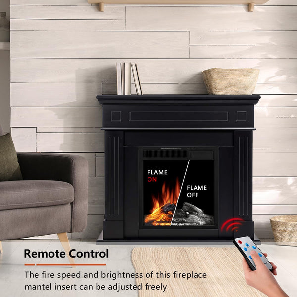 43” Electric Fireplace Mantel Wooden Surround Firebox, TV Stand with Freestanding Electric Fireplace, Remote Control, Adjustable Led Flame, 750W/1500w