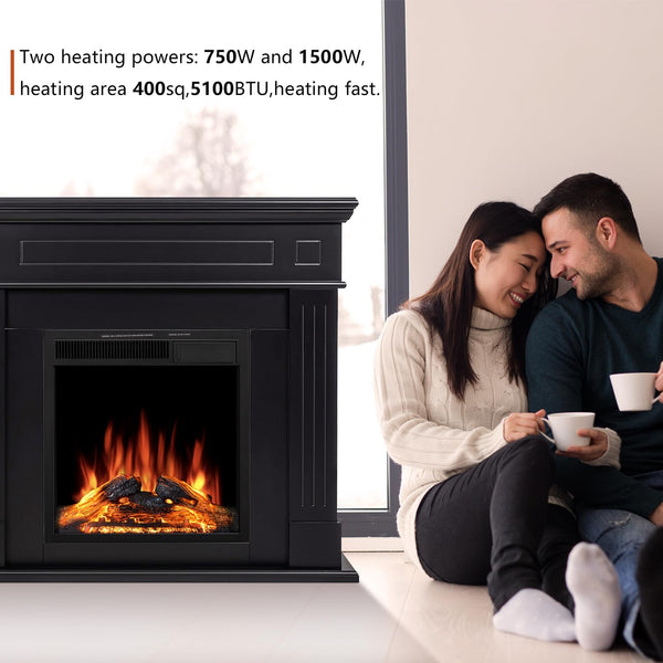 43” Electric Fireplace Mantel Wooden Surround Firebox, TV Stand with Freestanding Electric Fireplace, Remote Control, Adjustable Led Flame, 750W/1500w