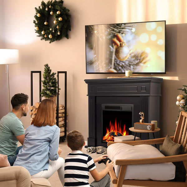 43” Electric Fireplace Mantel Wooden Surround Firebox, TV Stand with Freestanding Electric Fireplace, Remote Control, Adjustable Led Flame, 750W/1500w