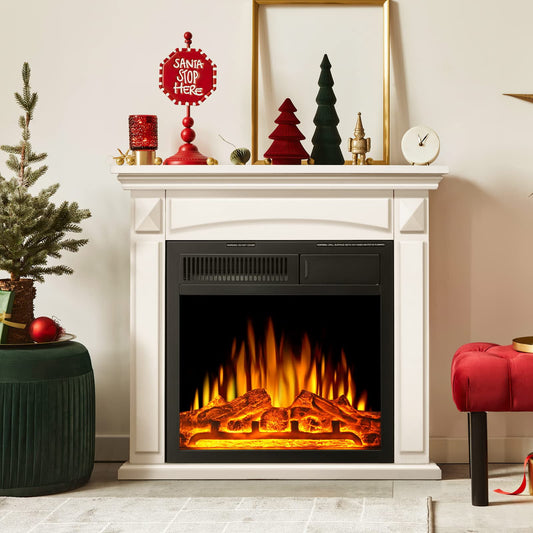 KISSAIR Electric Fireplace Mantel Wood Surround Firebox Freestanding Corner Fireplace Heater Infrared Quartz Heater Adjustable Led Flame, Remote Control, 750W-1501W, White