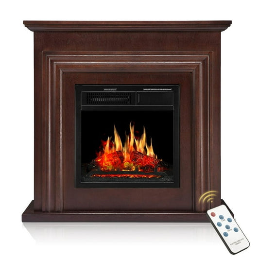 KISSAIR Electric Fireplace Mantel Wooden Surround Firebox - Freestanding Fireplace with Remote Control, Home Space Heather, Adjustable Led Flame, 750W/1500W, 36”, Brown agluckyshop