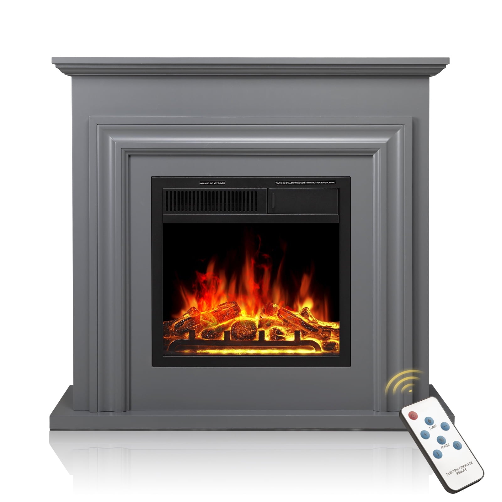 KISSAIR Electric Fireplace with Mantel Package Freestanding Fireplace Heater Corner Firebox with Log & Remote Control,750-1500W, Grey