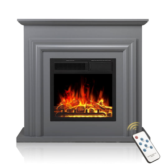 KISSAIR Electric Fireplace with Mantel Package Freestanding Fireplace Heater Corner Firebox with Log & Remote Control,750-1500W, Grey agluckyshop