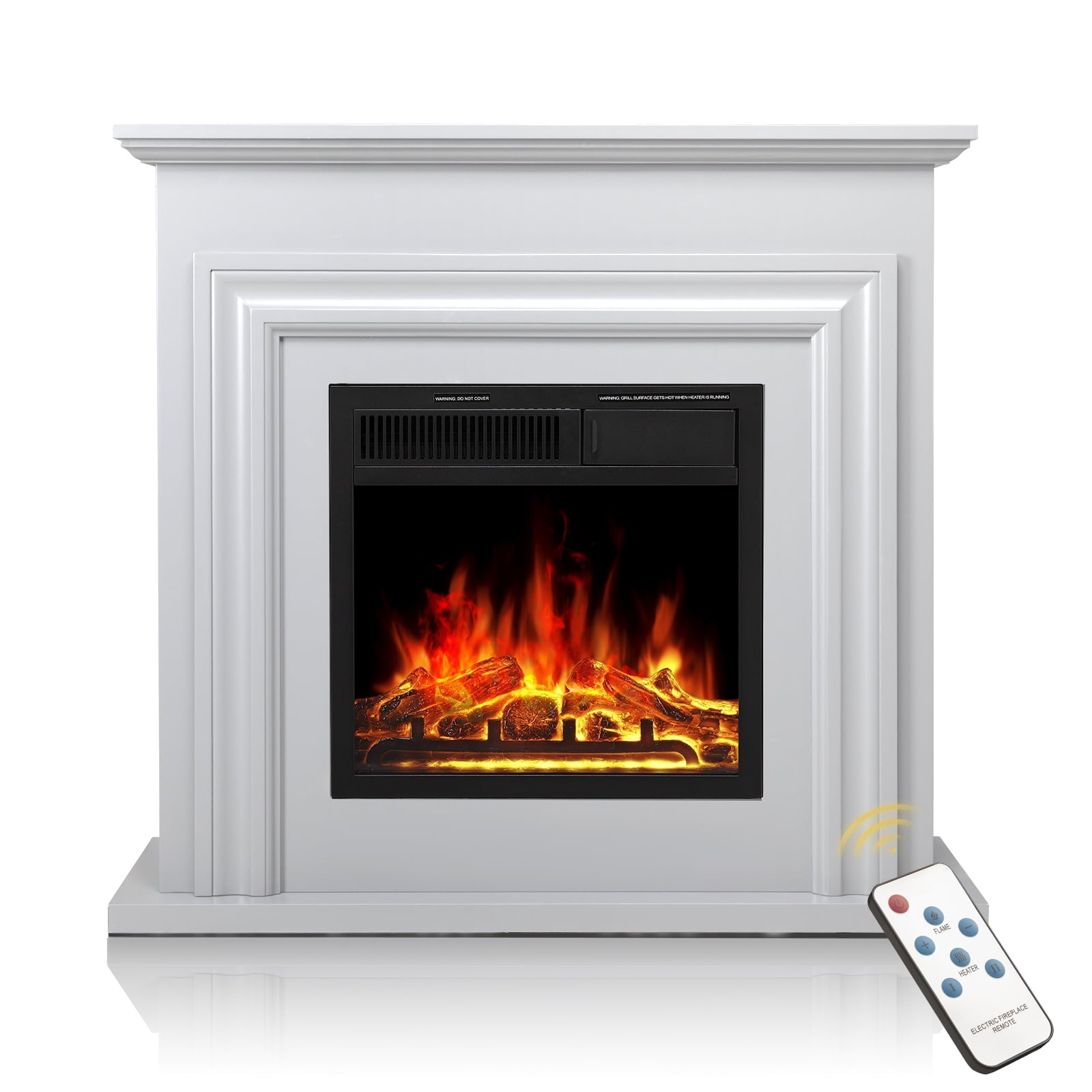 KISSAIR Electric Fireplace with Mantel Package Freestanding Fireplace Heater Corner Firebox with Log & Remote Control, 750-1500W, Lvory White