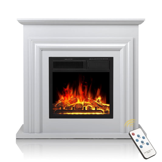 KISSAIR Electric Fireplace with Mantel Package Freestanding Fireplace Heater Corner Firebox with Log & Remote Control, 750-1500W, Lvory White agluckyshop