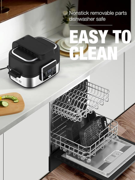 5-IN-1 Indoor Electric Grill, Nonstick Smokeless Indoor Grill with Grill, Air Fry, Dehydrate, Bake & Roast, 5QT Smart Air Fryer Grill Combo, Dishwasher Safe, 1450W, Black