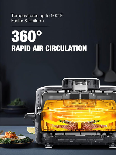 5-IN-1 Indoor Electric Grill, Nonstick Smokeless Indoor Grill with Grill, Air Fry, Dehydrate, Bake & Roast, 5QT Smart Air Fryer Grill Combo, Dishwasher Safe, 1450W, Black
