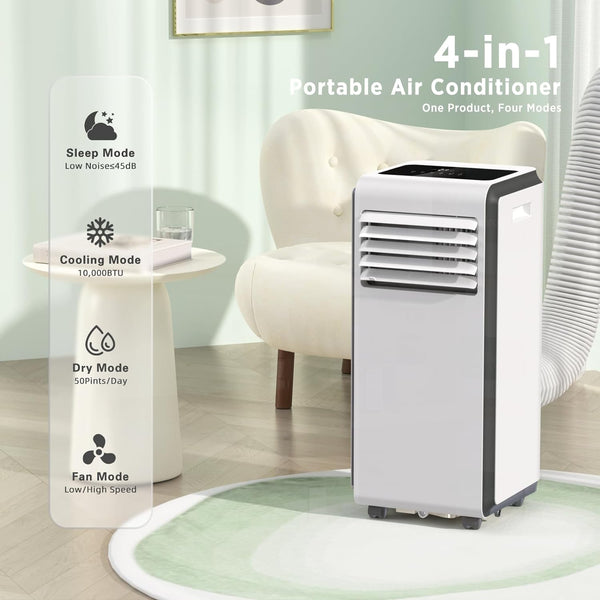 10,000 BTU  Portable Air Conditioners Cool Room Up to 450 Sq.Ft, 4 Modes Portable AC with Remote/LED Display/24Hrs Timer
