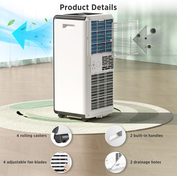 10,000 BTU  Portable Air Conditioners Cool Room Up to 450 Sq.Ft, 4 Modes Portable AC with Remote/LED Display/24Hrs Timer