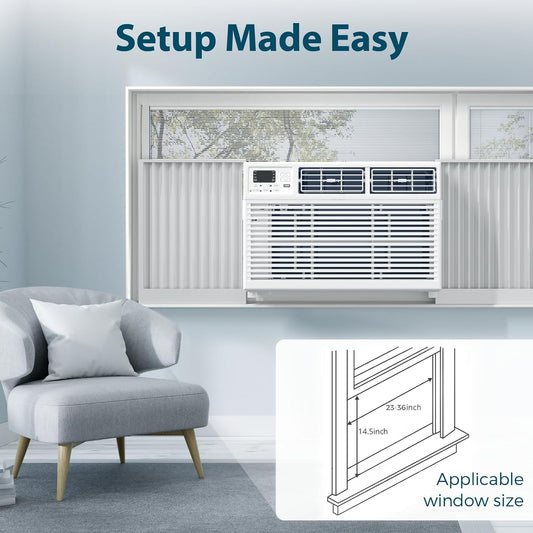 Window Air Conditioner, 8000BTU, Cools up to 350 Sq.Ft. 4 modes, 24H Timer, Remote Control,White