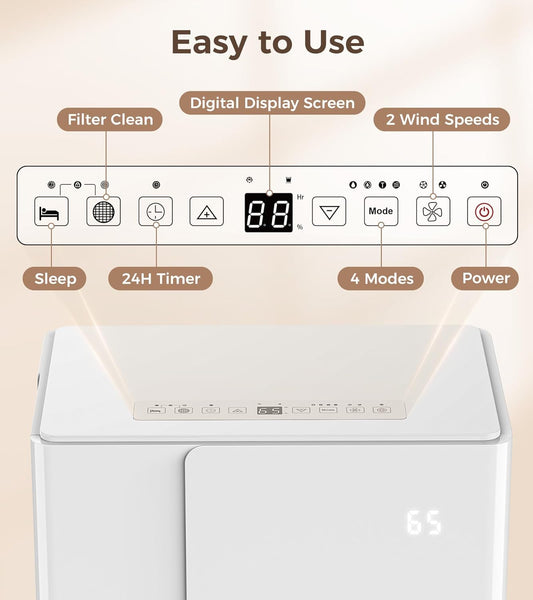 1500 Sq. Ft DehumidifierDehumidifier with Wheels,22 Pints, 4 Modes, LED Display, 24H Timer, Whisper-Quiet, 1.2 Gallon Tank