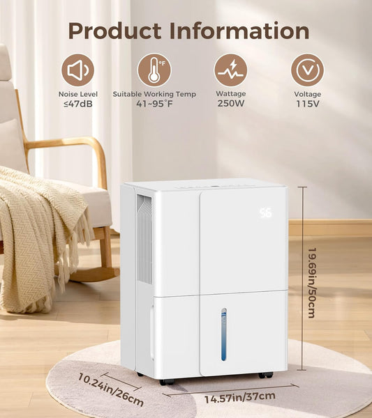 1500 Sq. Ft DehumidifierDehumidifier with Wheels,22 Pints, 4 Modes, LED Display, 24H Timer, Whisper-Quiet, 1.2 Gallon Tank
