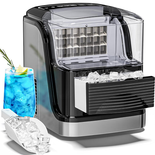 Cubic Ice Maker Machine, 24 pcs Ice Cubes One Cycle, 33 Lbs/24 Hrs, 2 Ice Sizes, Adjustable Ice Thickness, 1.3 Lbs Ice Storage Capacity,
