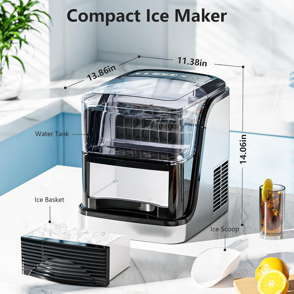 Cubic Ice Maker Machine, 24 pcs Ice Cubes One Cycle, 33 Lbs/24 Hrs, 2 Ice Sizes, Adjustable Ice Thickness, 1.3 Lbs Ice Storage Capacity,