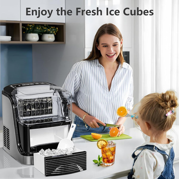 Cubic Ice Maker Machine, 24 pcs Ice Cubes One Cycle, 33 Lbs/24 Hrs, 2 Ice Sizes, Adjustable Ice Thickness, 1.3 Lbs Ice Storage Capacity,