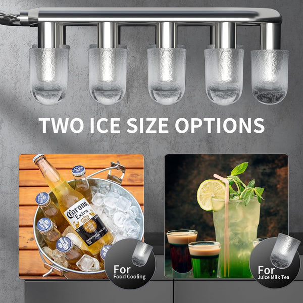 Ice Makers Countertop,26.5Lbs/24H,Self-Cleaning Portable Ice Maker Machine with Handle,9 Bullet Cubes in 6 Mins,2 Sizes of Bullet Ice for Home/Kitchen