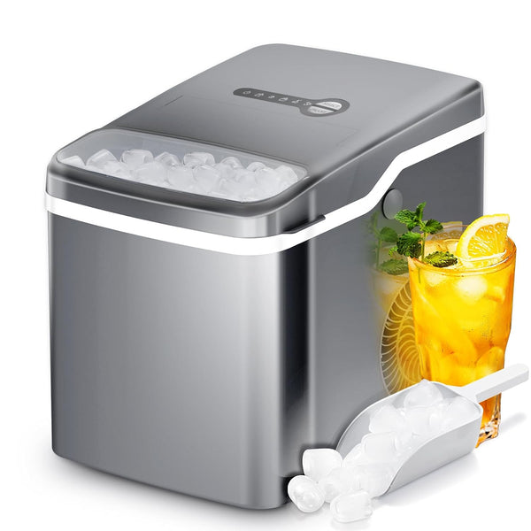 Ice Makers Countertop,26.5Lbs/24H,Self-Cleaning Portable Ice Maker Machine with Handle,9 Bullet Cubes in 6 Mins,2 Sizes of Bullet Ice for Home/Kitchen