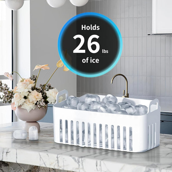 Ice Makers Countertop,26.5Lbs/24H,Self-Cleaning Portable Ice Maker Machine with Handle,9 Bullet Cubes in 6 Mins,2 Sizes of Bullet Ice for Home/Kitchen