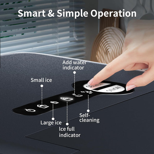 Ice Makers Countertop,26.5Lbs/24H,Self-Cleaning Portable Ice Maker Machine with Handle,9 Bullet Cubes in 6 Mins,2 Sizes of Bullet Ice for Home/Kitchen