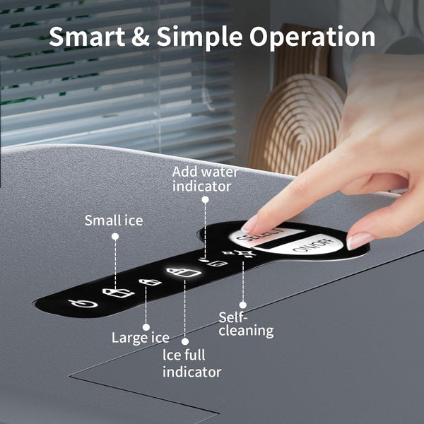 Ice Makers Countertop,26.5Lbs/24H,Self-Cleaning Portable Ice Maker Machine with Handle,9 Bullet Cubes in 6 Mins,2 Sizes of Bullet Ice for Home/Kitchen