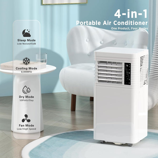 8,000 BTU Portable Air Conditioners Cool Up to 350 Sq.Ft, 4 Modes Portable AC with Remote Control/LED Display/24Hrs Timer/Installation Kits