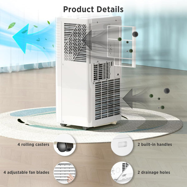8,000 BTU Portable Air Conditioners Cool Up to 350 Sq.Ft, 4 Modes Portable AC with Remote Control/LED Display/24Hrs Timer/Installation Kits