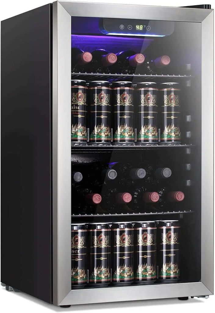 KISSAIR 3.2Cu.Ft. Beverage Refrigerator Cooler -120 Can Mini Fridge Glass Door,Gold