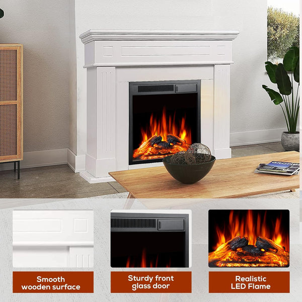 43” Electric Fireplace Mantel Wooden Surround Firebox, TV Stand with Freestanding Electric Fireplace, Remote Control, Adjustable Led Flame, 750W/1500w