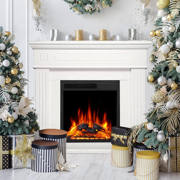 43” Electric Fireplace Mantel Wooden Surround Firebox, TV Stand with Freestanding Electric Fireplace, Remote Control, Adjustable Led Flame, 750W/1500w