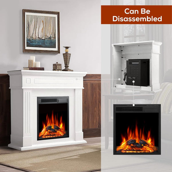 43” Electric Fireplace Mantel Wooden Surround Firebox, TV Stand with Freestanding Electric Fireplace, Remote Control, Adjustable Led Flame, 750W/1500w