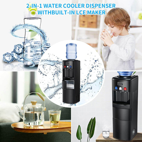 Kissair 3-in-1 Water Cooler Dispenser with Built-in Ice Maker, Top Loading Water Coolers with 3 Temperature Settings, 5 Gallon Bottle, 27Lbs/24H Ice Maker Machine with Child Safety Lock