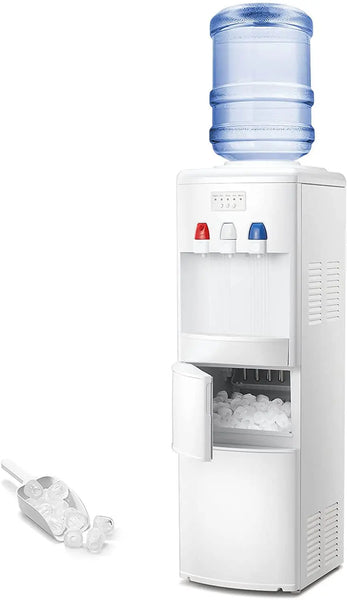 AGLUCKY 3-in-1 Water Cooler Dispenser with Built-in Ice Maker, Top Loading Water Coolers with 3 Temperature Settings, 5 Gallon Bottle, 27Lbs/24H Ice Maker Machine with Child Safety Lock