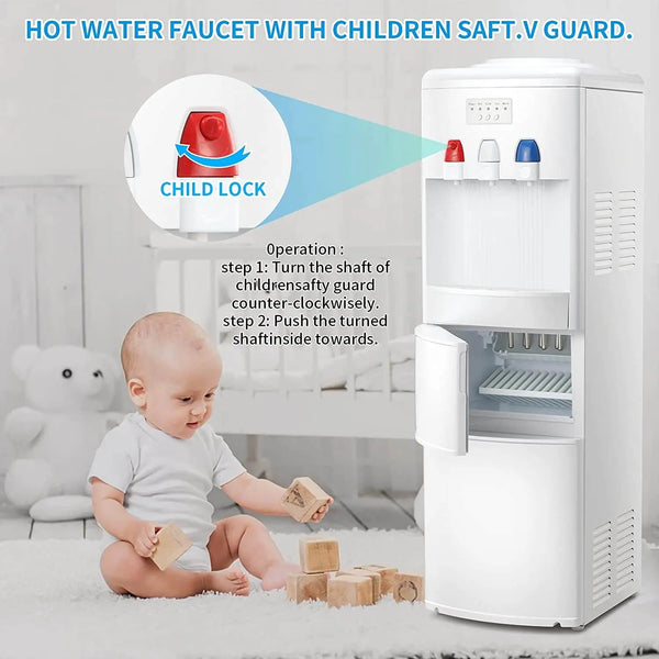 AGLUCKY 3-in-1 Water Cooler Dispenser with Built-in Ice Maker, Top Loading Water Coolers with 3 Temperature Settings, 5 Gallon Bottle, 27Lbs/24H Ice Maker Machine with Child Safety Lock