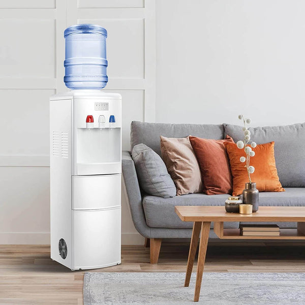 Kissair 3-in-1 Water Cooler Dispenser with Built-in Ice Maker, Top Loading Water Coolers with 3 Temperature Settings, 5 Gallon Bottle, 27Lbs/24H Ice Maker Machine with Child Safety Lock