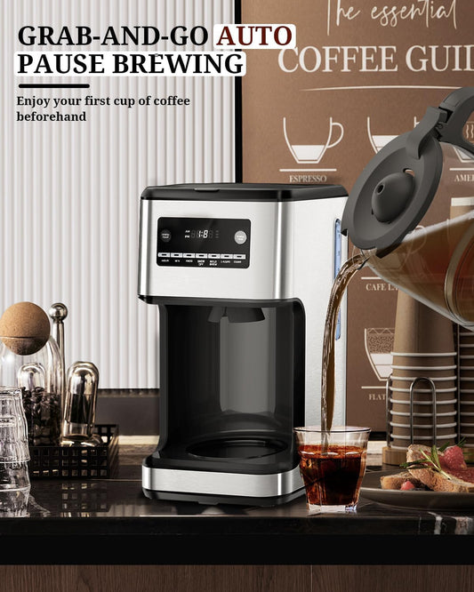 Aglucky Coffee Maker with Reusable Filter & Keep Hot Plate, Auto Pause Small Coffee Machines with Large Coffee Pot