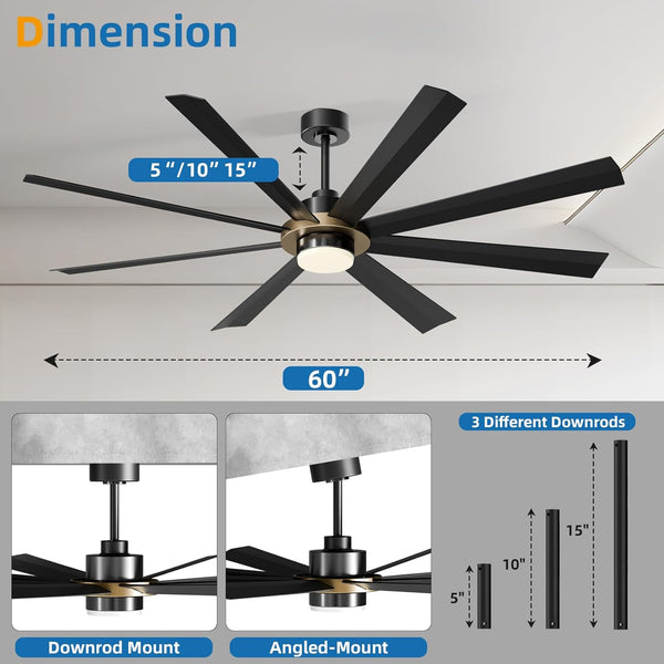 Light Ceiling Fans, 60 inch Low Profile Ceiling Fan with Light and Remote Control, Flush Mount, Reversible, 1-8h Timer, Dimmable, Noiseless