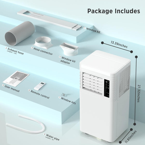 8,000 BTU Portable Air Conditioners Cool Up to 350 Sq.Ft, 4 Modes Portable AC with Remote Control/LED Display/24Hrs Timer/Installation Kits