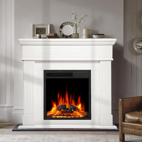 43” Electric Fireplace Mantel Wooden Surround Firebox, TV Stand with Freestanding Electric Fireplace, Remote Control, Adjustable Led Flame, 750W/1500w