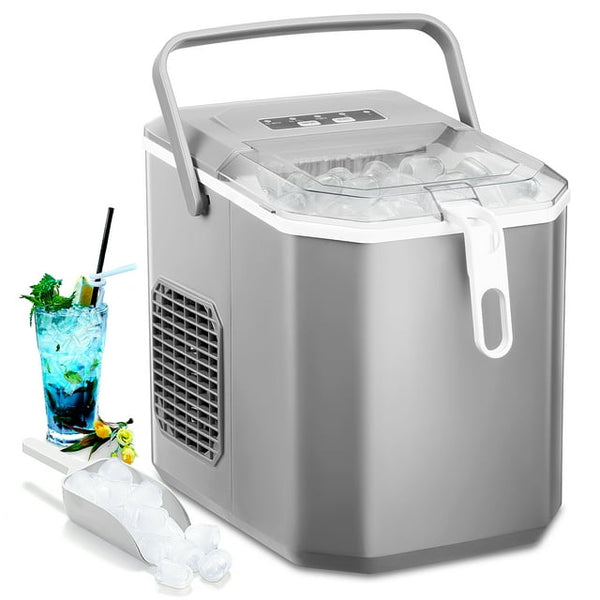 Kndko 26lbs Countertop Ice Maker, Bullet Ice Type in 2 Sizes(S/L), Self-Cleaning Handheld Ice Basket, Gray