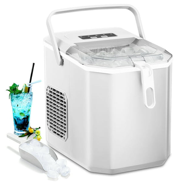 Kndko 26lbs Countertop Ice Maker, Bullet Ice Type in 2 Sizes(S/L), Self-Cleaning Handheld Ice Basket, White