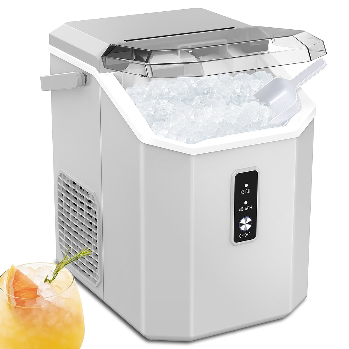 Kndko 33lbs Chewable Nugget Ice Maker with Crushed Ice, Ready in 7 Mins, Sonic Ice Machine with Handle, Gray