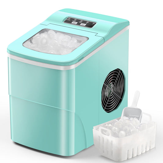 Kndko Countertop Ice Maker 26lbs, 9Pcs/6Mins, 2 Sizes of Bullet-Shaped with Scoop & Basket, Green agluckyshop