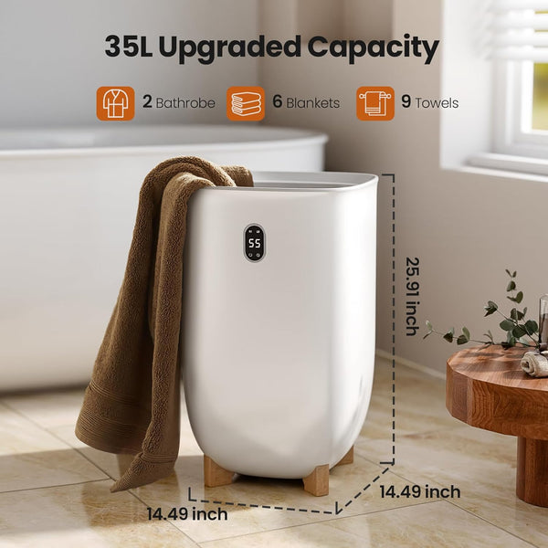 AGLUCKY 25L Large Towel Warmers,  2 Heating Modes, LCD Screen, Auto Shut-Off for Family, White