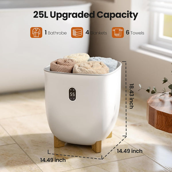 AGLUCKY 25L Large Towel Warmers,  2 Heating Modes, LCD Screen, Auto Shut-Off for Family, White