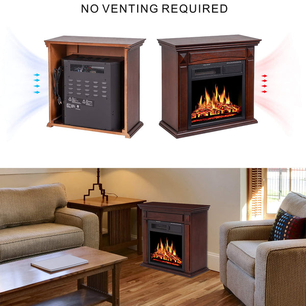 KISSAIR 26’’ Mantel Electric Fireplace Heater Small Freestanding Infrared Quartz Fireplace Stove Heater w/Log Hearth& Wood Surround Firebox, Adjustable Led Flame, Remote Control, 750W-1500W