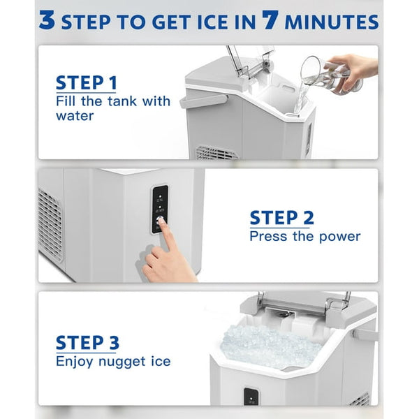 Kndko 33lbs Chewable Nugget Ice Maker with Crushed Ice, Ready in 7 Mins, Sonic Ice Machine with Handle, Gray