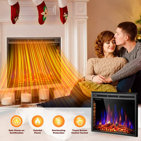KISSAIR Electric Fireplace, 36inch Insert Electric Heater with Touch Screen, Colorful Flame & Timer Control, 750W-1500W and Classic (Black)