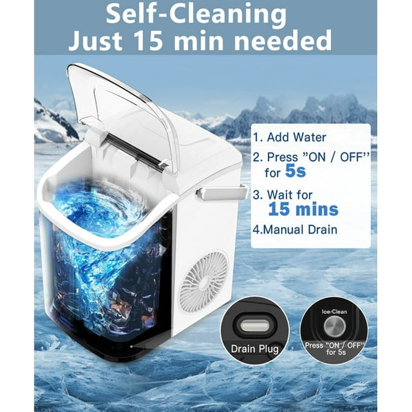 JOY PEBBLE 33lbs Countertop Ice Maker, Crushed Nugget Ice Type with Scoop, Cubes Ready in 10Mins, White